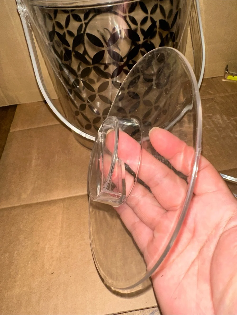 Clear plastic Ice Bucket with Decorative Monogram W with tongs